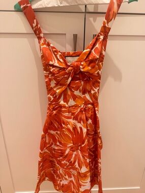 Alexis Orange Floral Midi Dress with Tie-Front